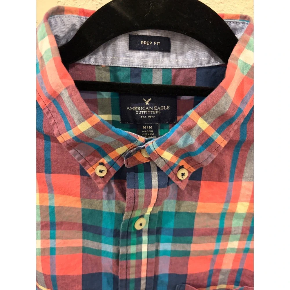 American Eagle Outfitters Mens Prep Fit Plaid Button Down Shirt Multi Color Med - Picture 2 of 5